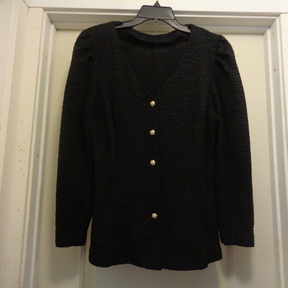 90S DARK ROMANCE BLACK TEXTURED CREPEY KNIT TOP W RHINE B L